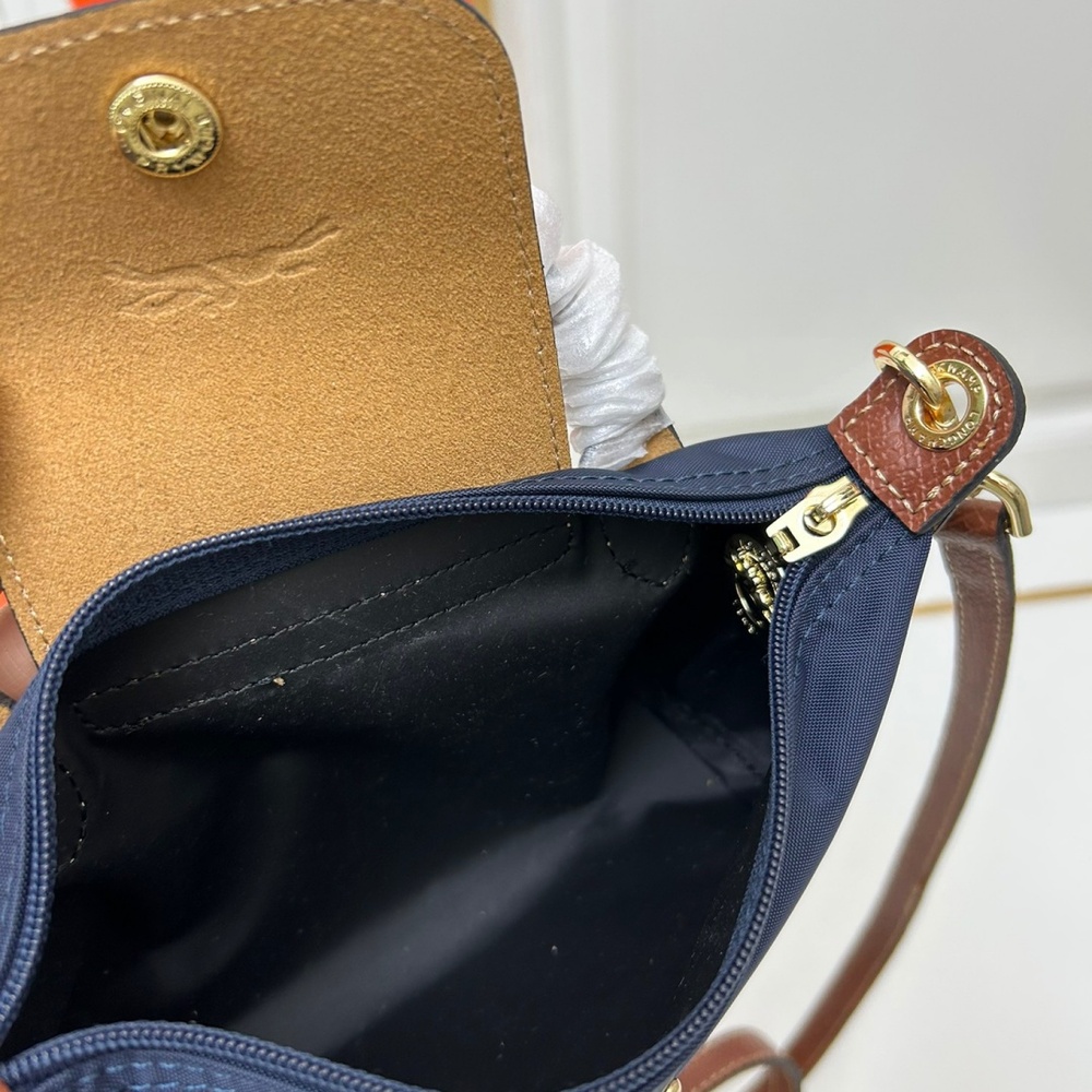 NWT Longchamp Navy Blue and Brown Crossbody Bag - Picture 8 of 9